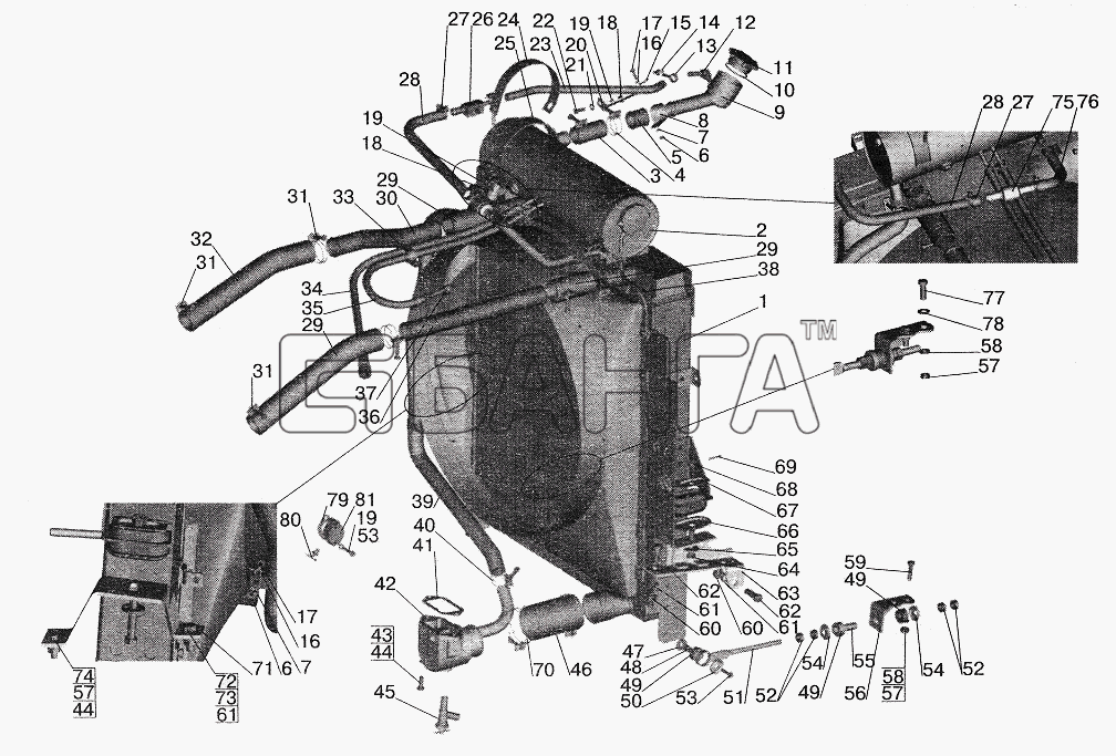 МАЗ МАЗ-5516 (2003) Схема Установка системы охлаждения МАЗ-642205