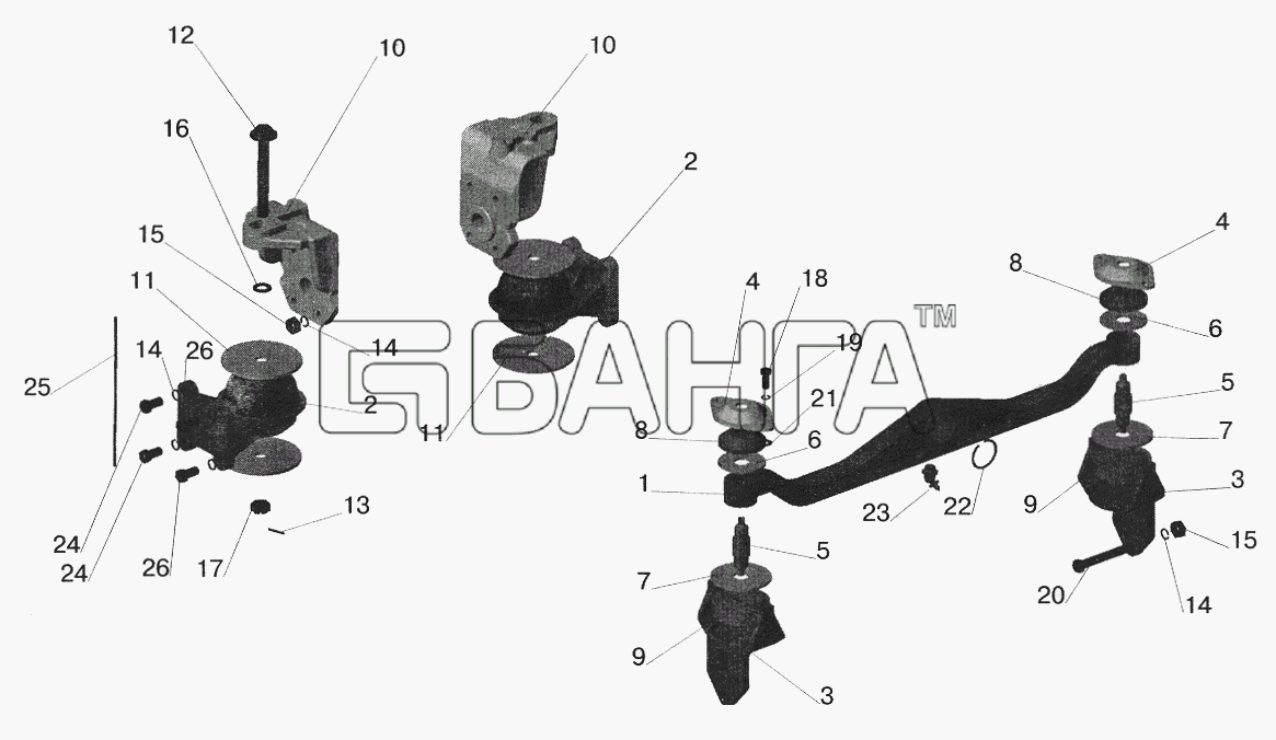 МАЗ МАЗ-5516 (2003) Схема Крепление двигателя на автомобиле banga.ua