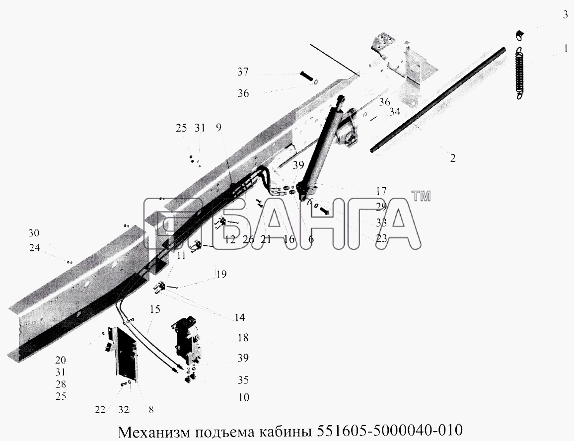 МАЗ МАЗ-5516А5 Схема Механизм подъема кабины banga.ua