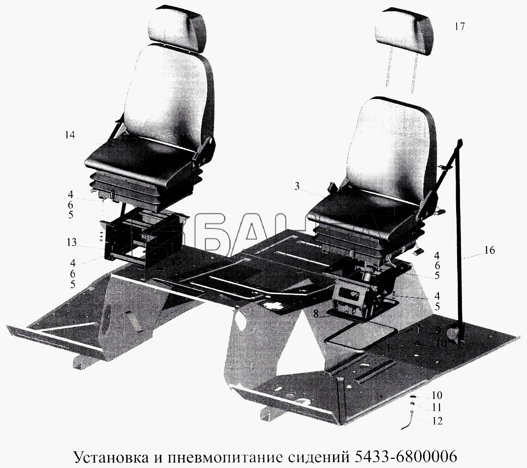 МАЗ МАЗ-5516А5 Схема Установка и пневмопитание сидений banga.ua