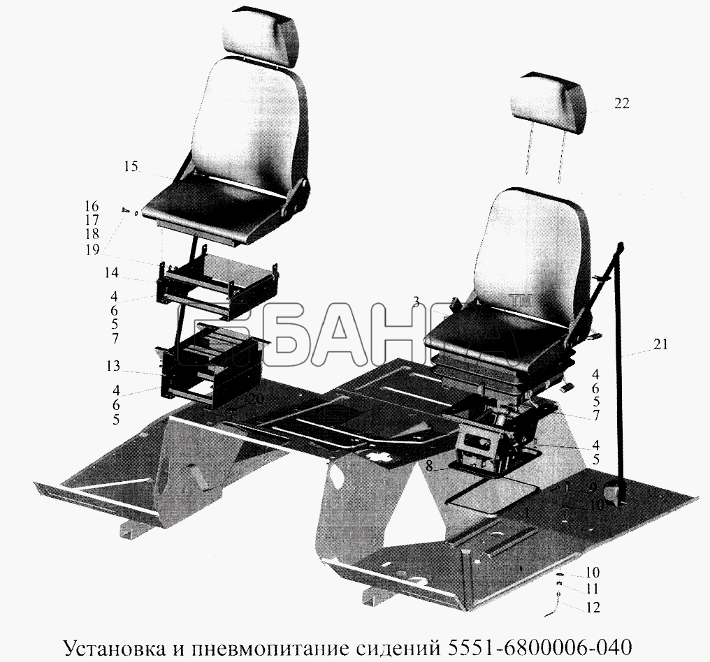 МАЗ МАЗ-5516А5 Схема Установка и пневмопитание сидений banga.ua