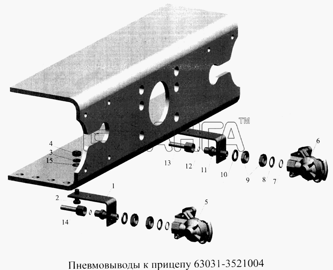 МАЗ МАЗ-5516А5 Схема Пневмовыводы к прицепу 63031-3521004-223 banga.ua