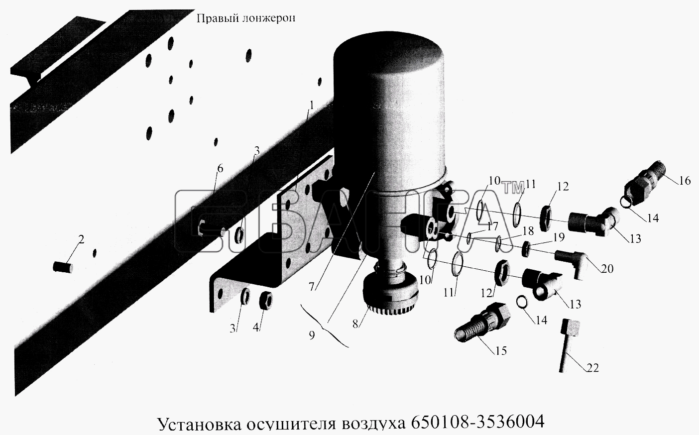 МАЗ МАЗ-5516А5 Схема Установка осушителя воздуха banga.ua