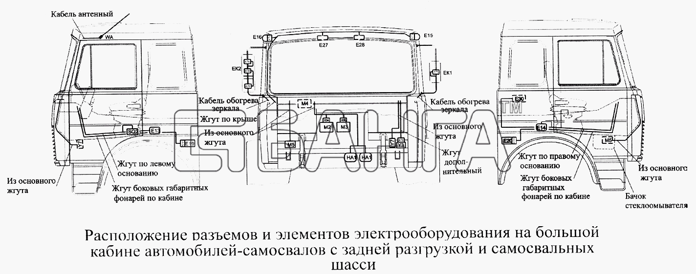 МАЗ МАЗ-5516А5 Схема Расположение разъемов и элементов banga.ua
