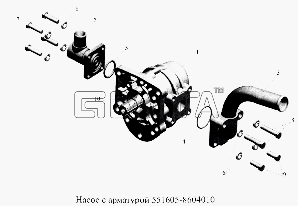МАЗ МАЗ-5516А5 Схема Насос с арматурой 551605-8604010-292 banga.ua