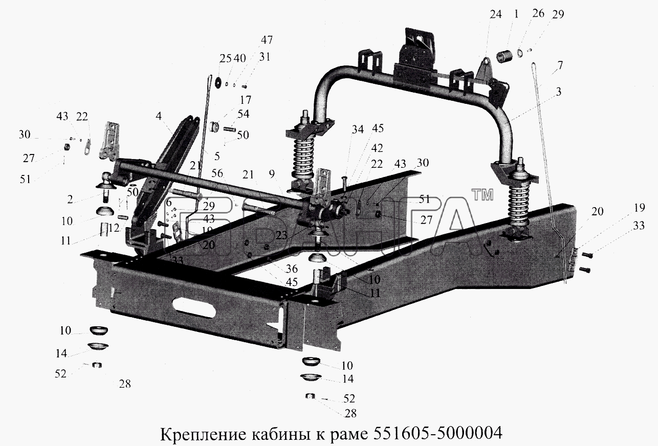 МАЗ МАЗ-5516А5 Схема Крепление кабины к раме 551605-5000004-6 banga.ua