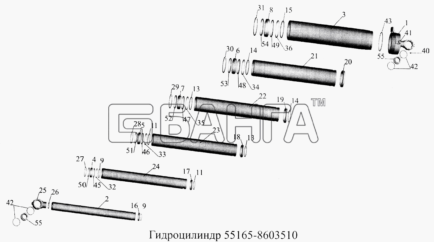 МАЗ МАЗ-5516А5 Схема Гидроцилиндр 55165-8603510-76 banga.ua