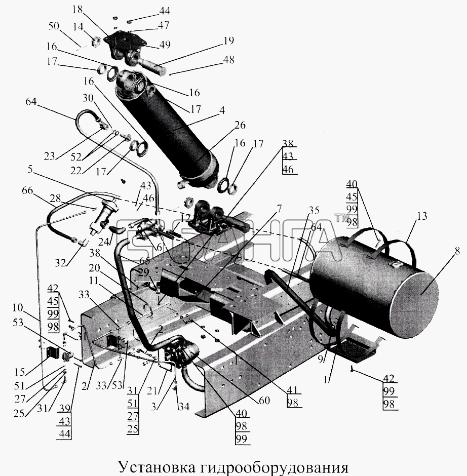 МАЗ МАЗ-5516А5 Схема Установка гидрооборудования banga.ua