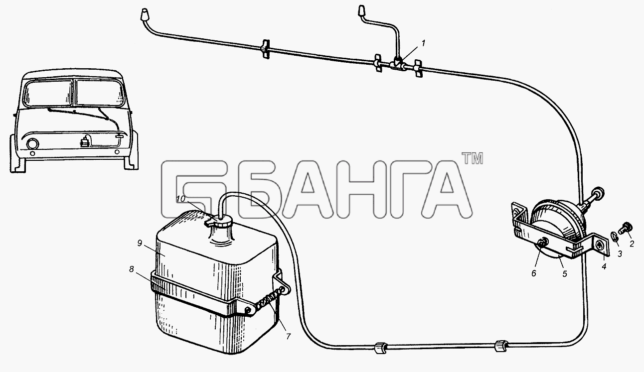 МАЗ МАЗ-5549 Схема Омыватель ветровых стекол-184 banga.ua