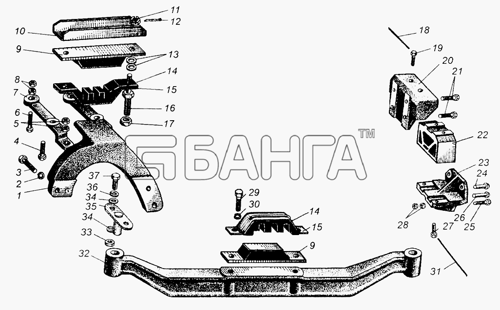 МАЗ МАЗ-5549 Схема Крепление силового агрегата-9 banga.ua