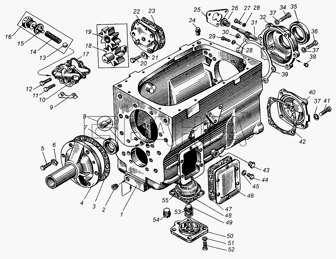 МАЗ МАЗ-5549 Схема Картер и насос масляный коробки передач-62 banga.ua