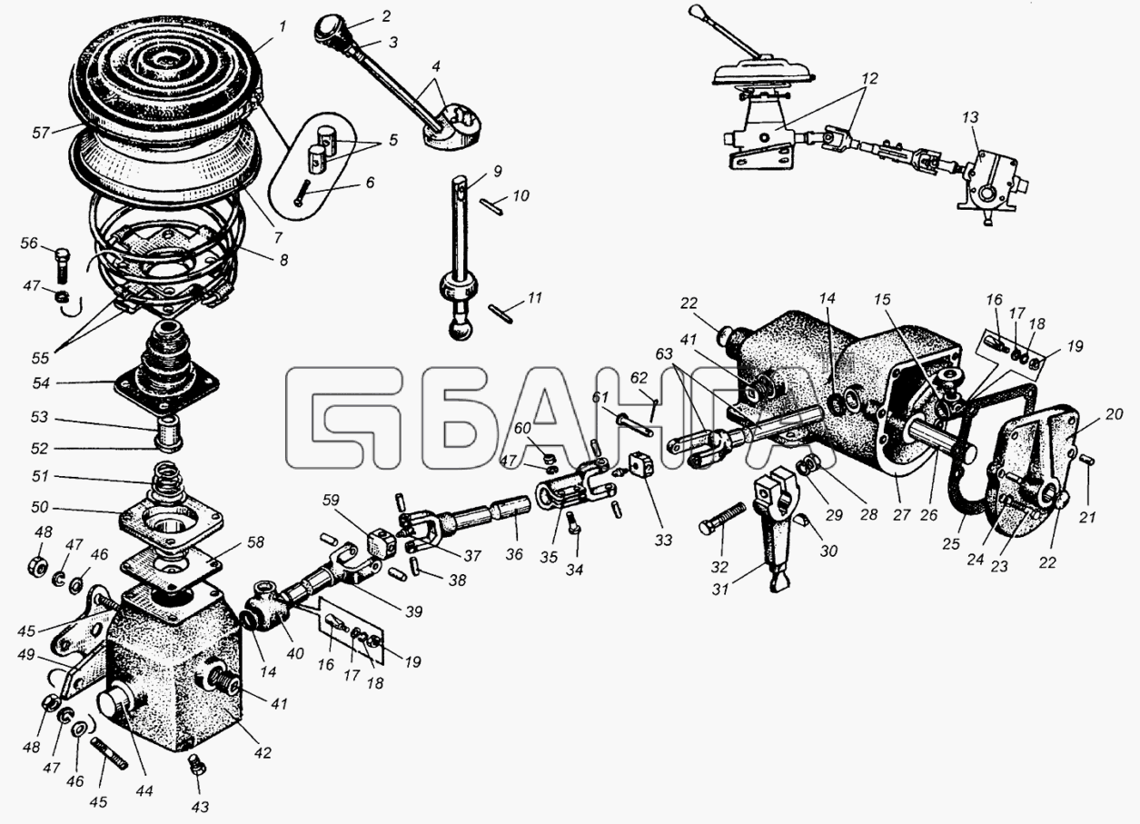 МАЗ МАЗ-5549 Схема Рычаг и механизмы переключения передач banga.ua