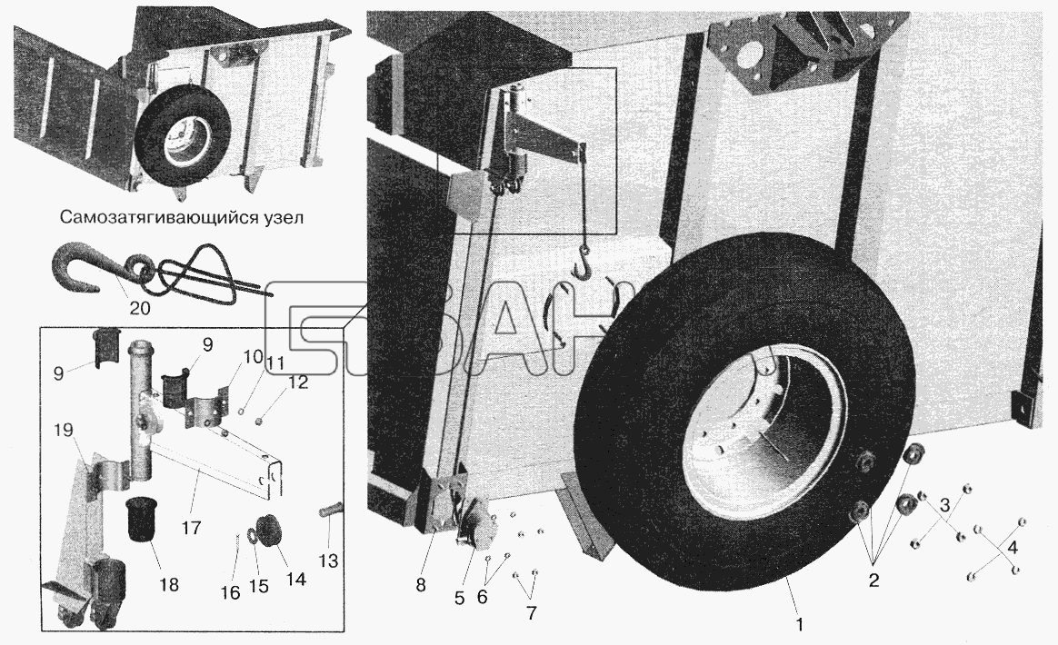МАЗ МАЗ-5551 (2003) Схема Установка запасного колеса МАЗ-551603 551605