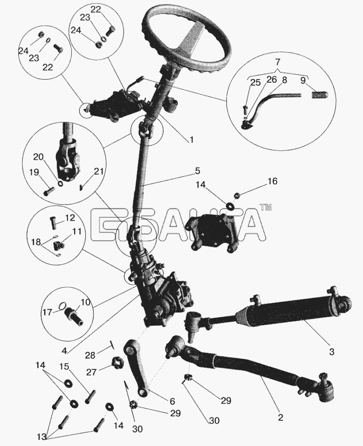 МАЗ МАЗ-5551 (2003) Схема Установка рулевой колонки и рулевого