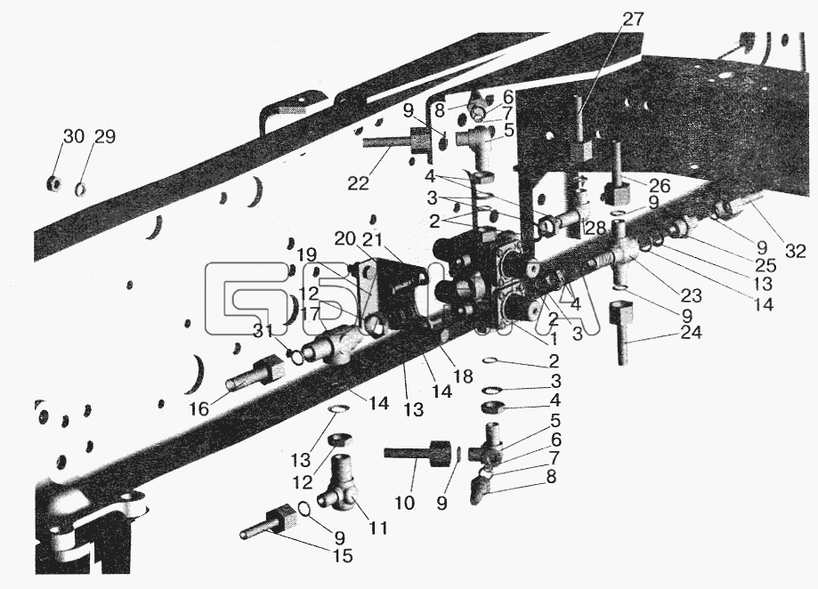 МАЗ МАЗ-5551 (2003) Схема Крепление четырехконтурного клапана banga.ua