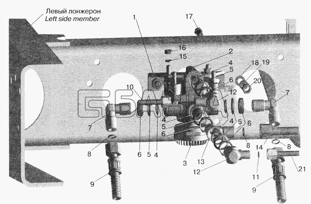 МАЗ МАЗ-5551 (2003) Схема Установка ускорительного клапана и banga.ua