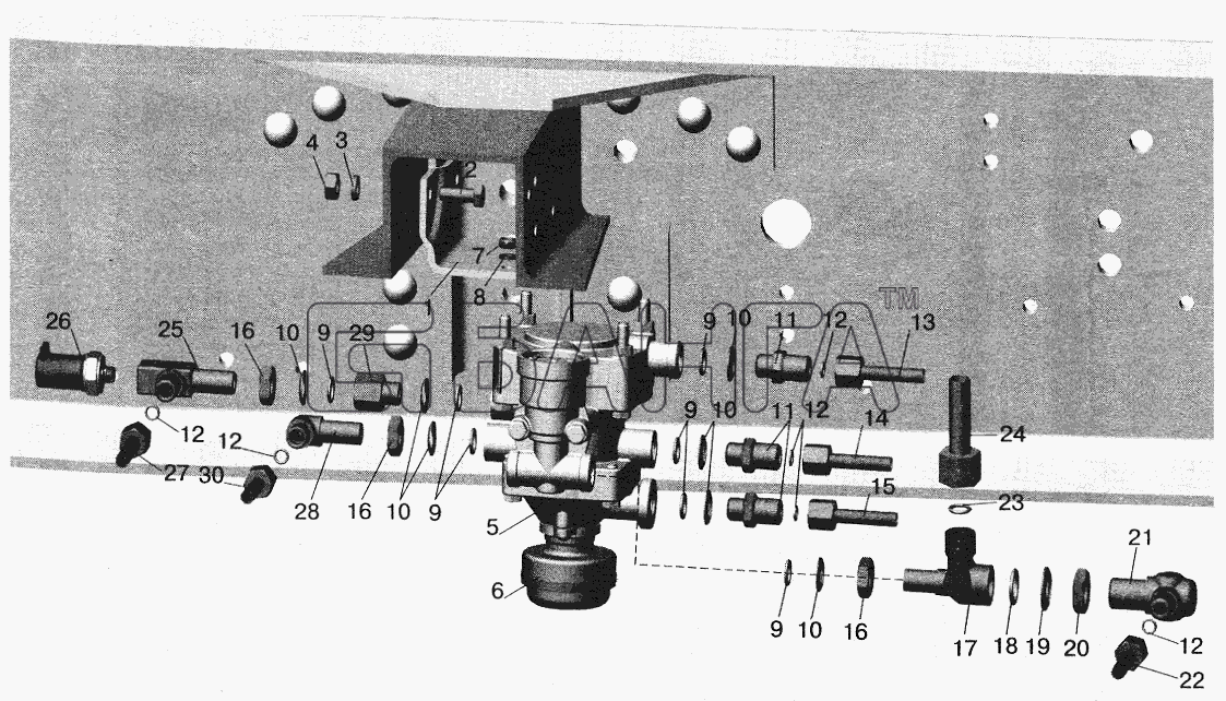 МАЗ МАЗ-5551 (2003) Схема Установка клапана прицепа и banga.ua