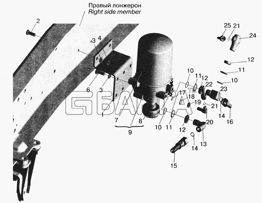МАЗ МАЗ-5551 (2003) Схема Установка осушителя воздуха и banga.ua