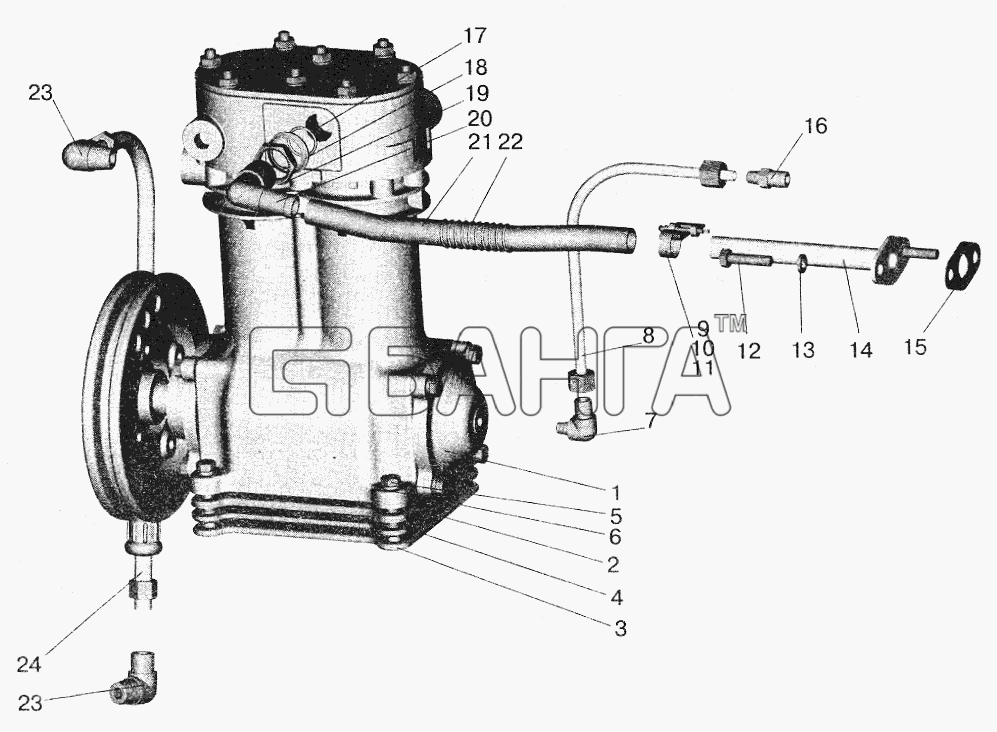 МАЗ МАЗ-5551 (2003) Схема Установка пневмокомпрессора-200 banga.ua