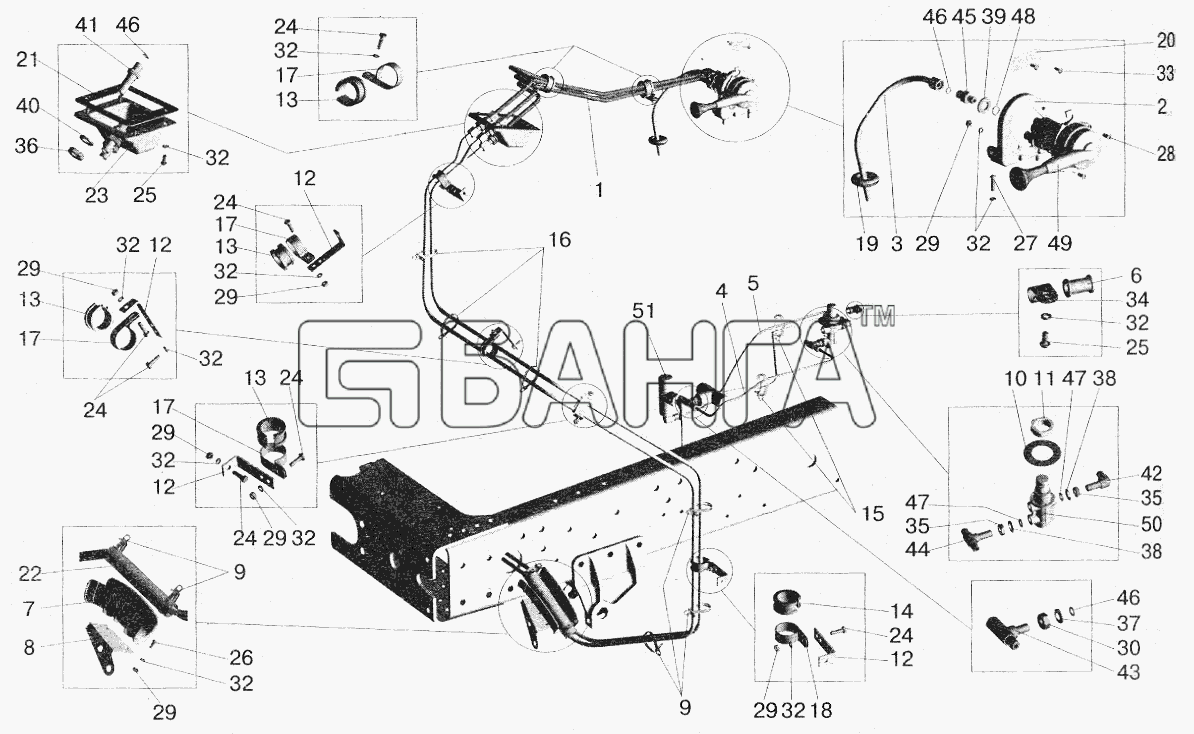МАЗ МАЗ-5551 (2003) Схема Привод стояночного тормоза и ВТС МАЗ-642206