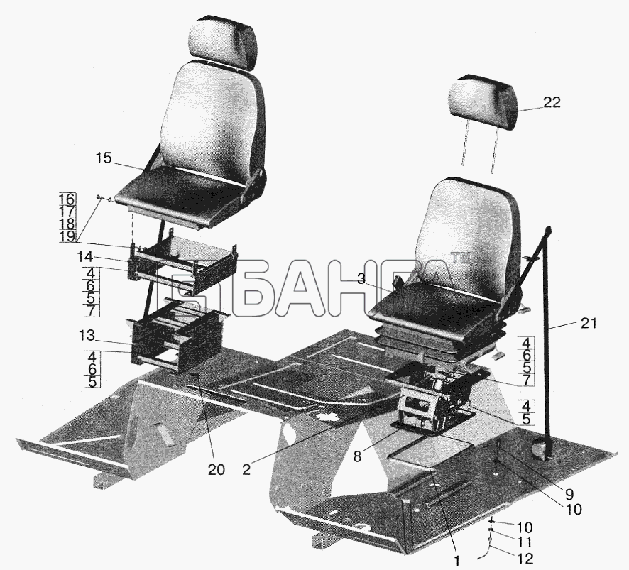 МАЗ МАЗ-5551 (2003) Схема Установка и пневмопитание сидений banga.ua