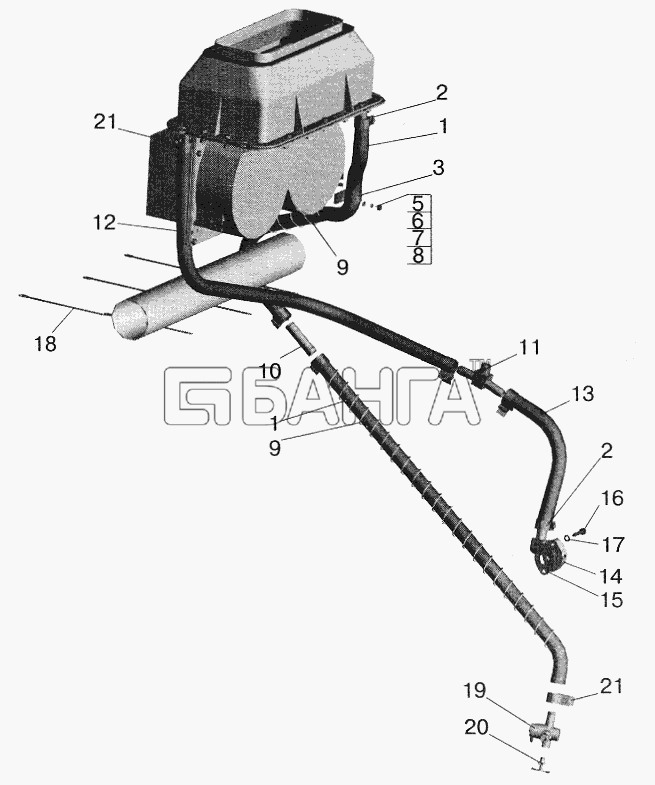 МАЗ МАЗ-5551 (2003) Схема Установка шлангов отопителя banga.ua