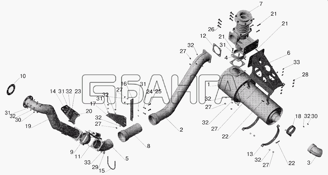 МАЗ МАЗ-5551 (2003) Схема Установка системы выпуска отработавших газов