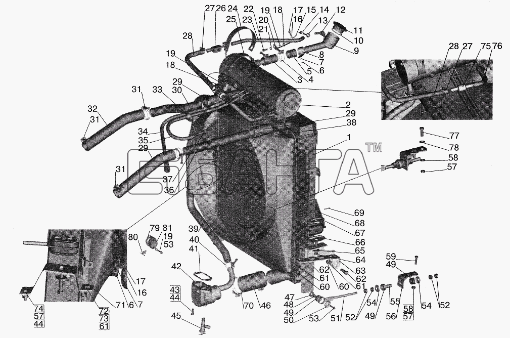 МАЗ МАЗ-5551 (2003) Схема Установка системы охлаждения МАЗ-642205