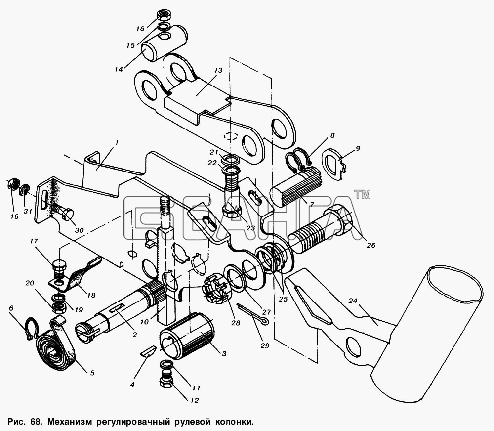МАЗ МАЗ-6303 Схема Механизм регулировочный рулевой колонки-124