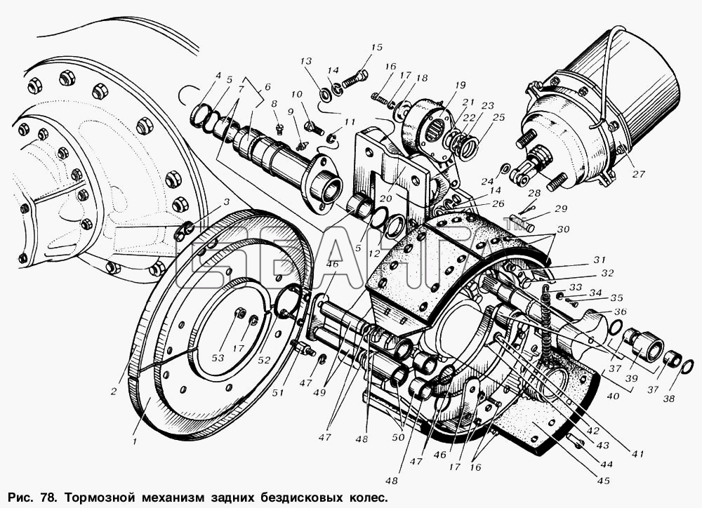 МАЗ МАЗ-6303 Схема Тормозной механизм задних бездисковых banga.ua