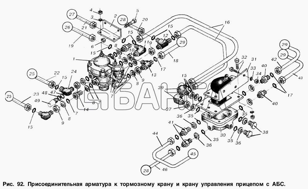 МАЗ МАЗ-53366 Схема Присоединительная арматура к тормозному banga.ua