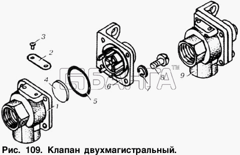 МАЗ МАЗ-53363 Схема Клапан двухмагистральный-166 banga.ua