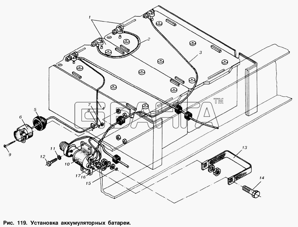 МАЗ МАЗ-53366 Схема Установка аккумуляторной батареи-178 banga.ua