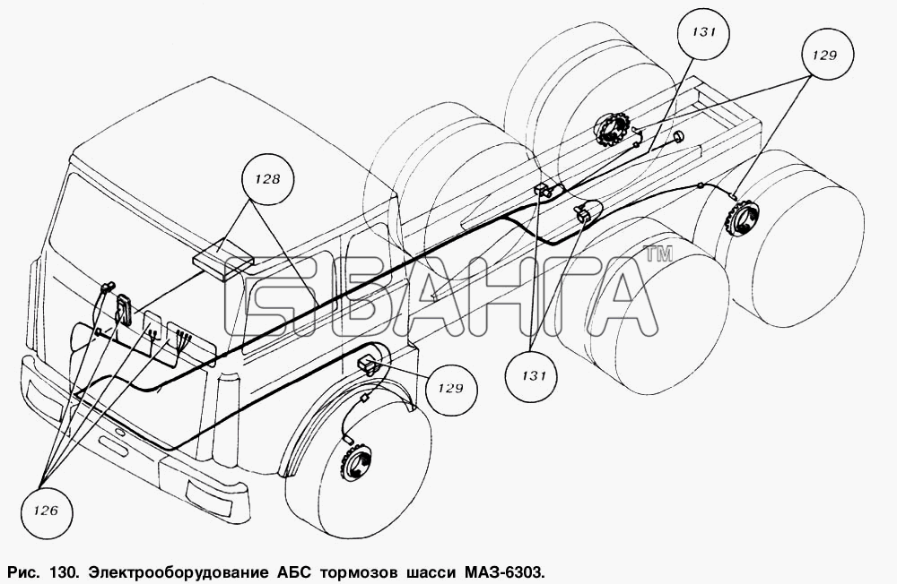 МАЗ МАЗ-6303 Схема Электрооборудование АБС тормозов шасси banga.ua