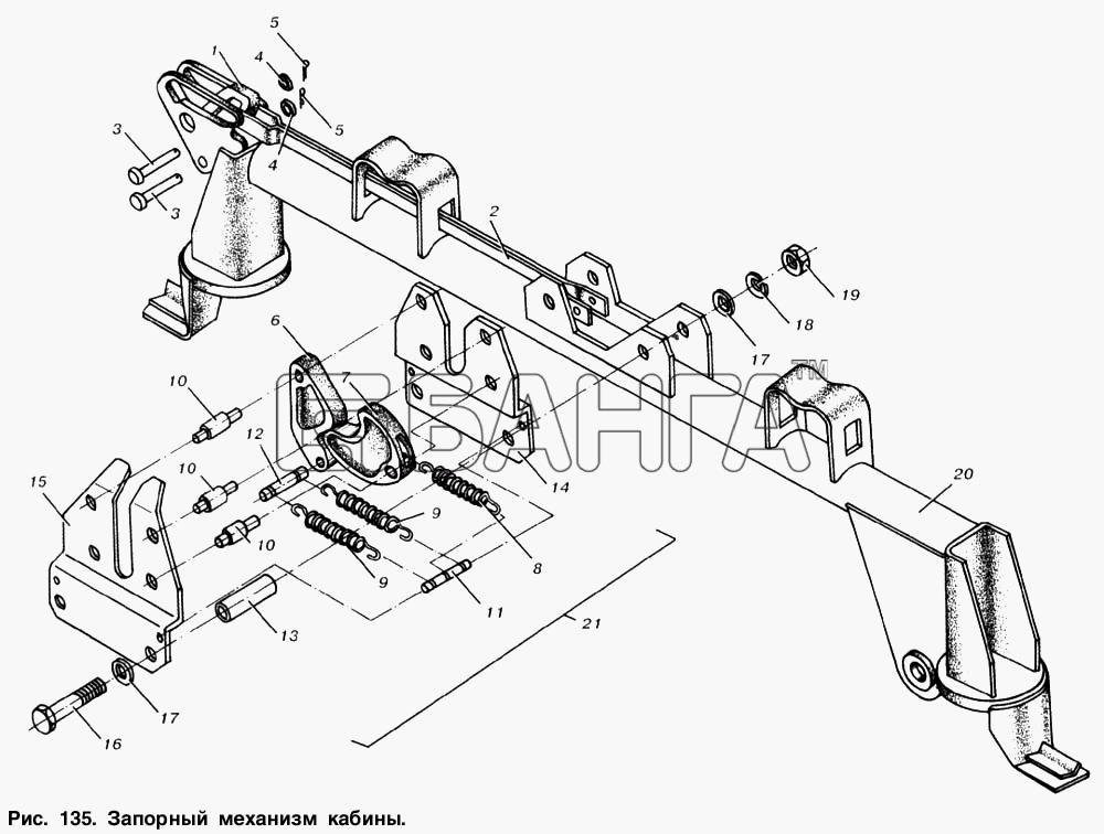 МАЗ МАЗ-6303 Схема Запорный механизм кабины-6 banga.ua