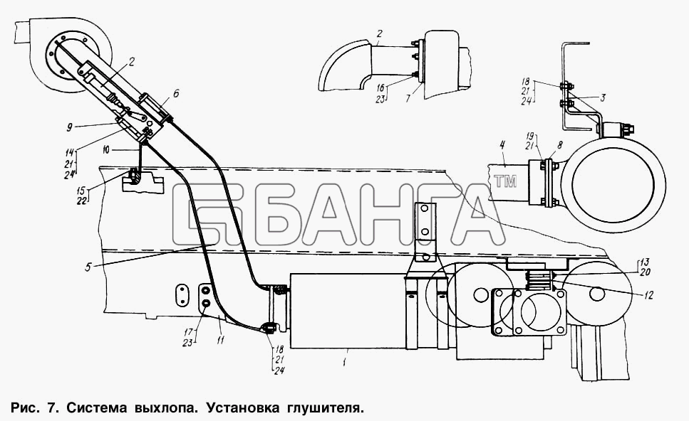 МАЗ МАЗ-6317 Схема Система выхлопа. Установка глушителя-44 banga.ua