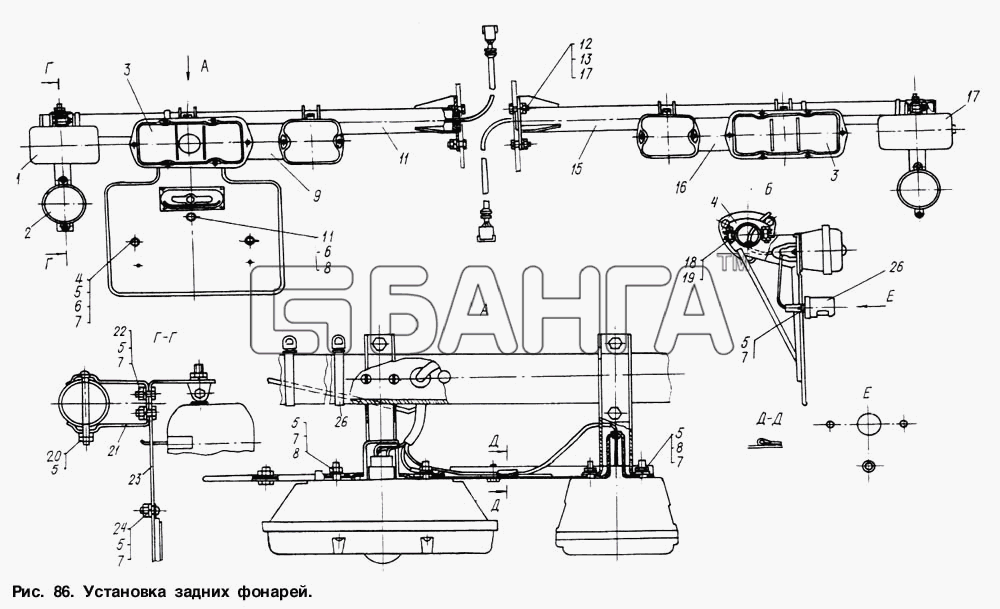МАЗ МАЗ-6317 Схема Установка задних фонарей-144 banga.ua