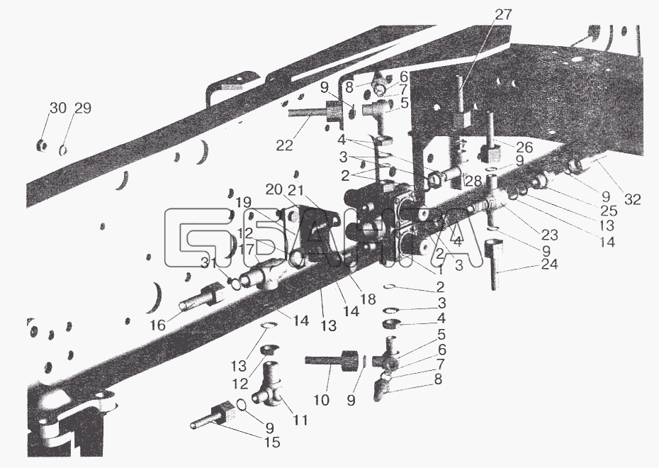 МАЗ МАЗ-6422 Схема Крепление четырехконтурного клапана banga.ua