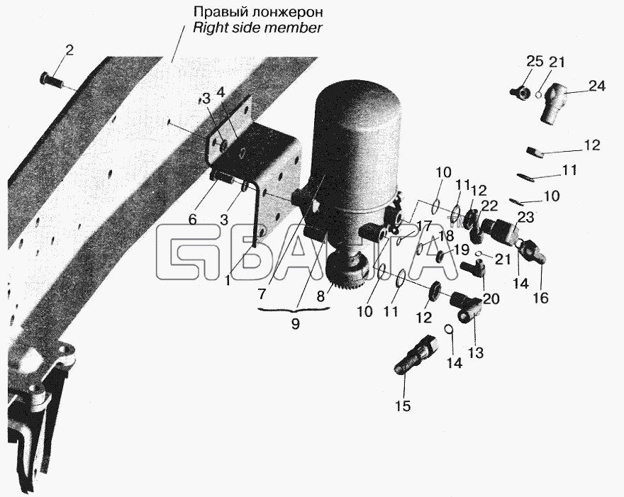 МАЗ МАЗ-6422 Схема Установка осушителя воздуха и banga.ua