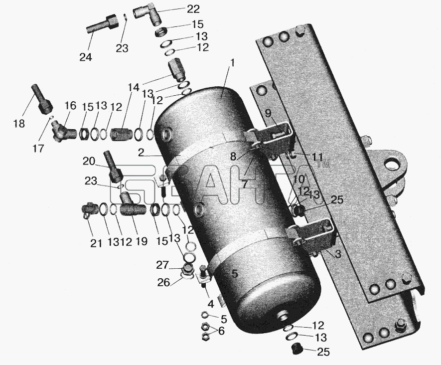 МАЗ МАЗ-6422 Схема Установка ресивера и присоединительной banga.ua
