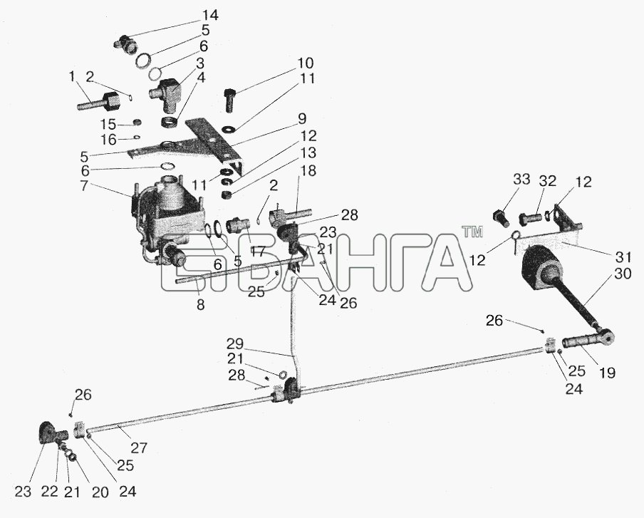 МАЗ МАЗ-6422 Схема Регулятор тормозных сил с присоединительной