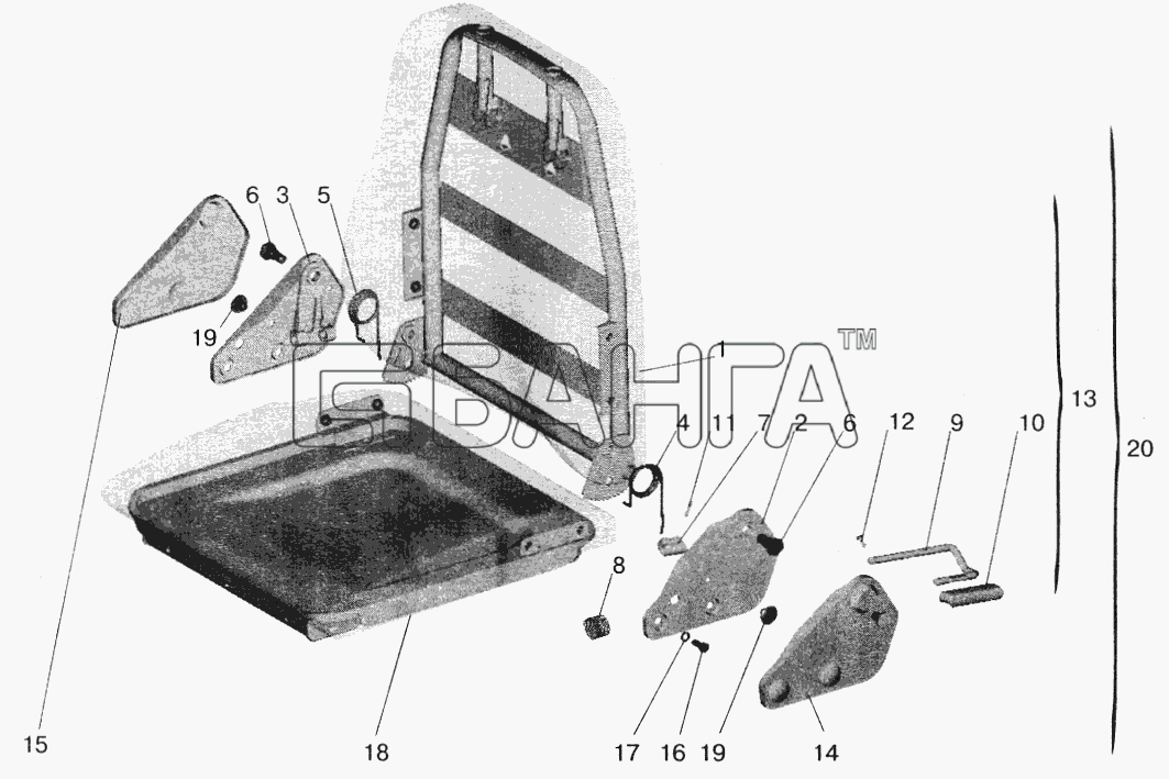 МАЗ МАЗ-6422 Схема Подушка и спинка сидения-252 banga.ua