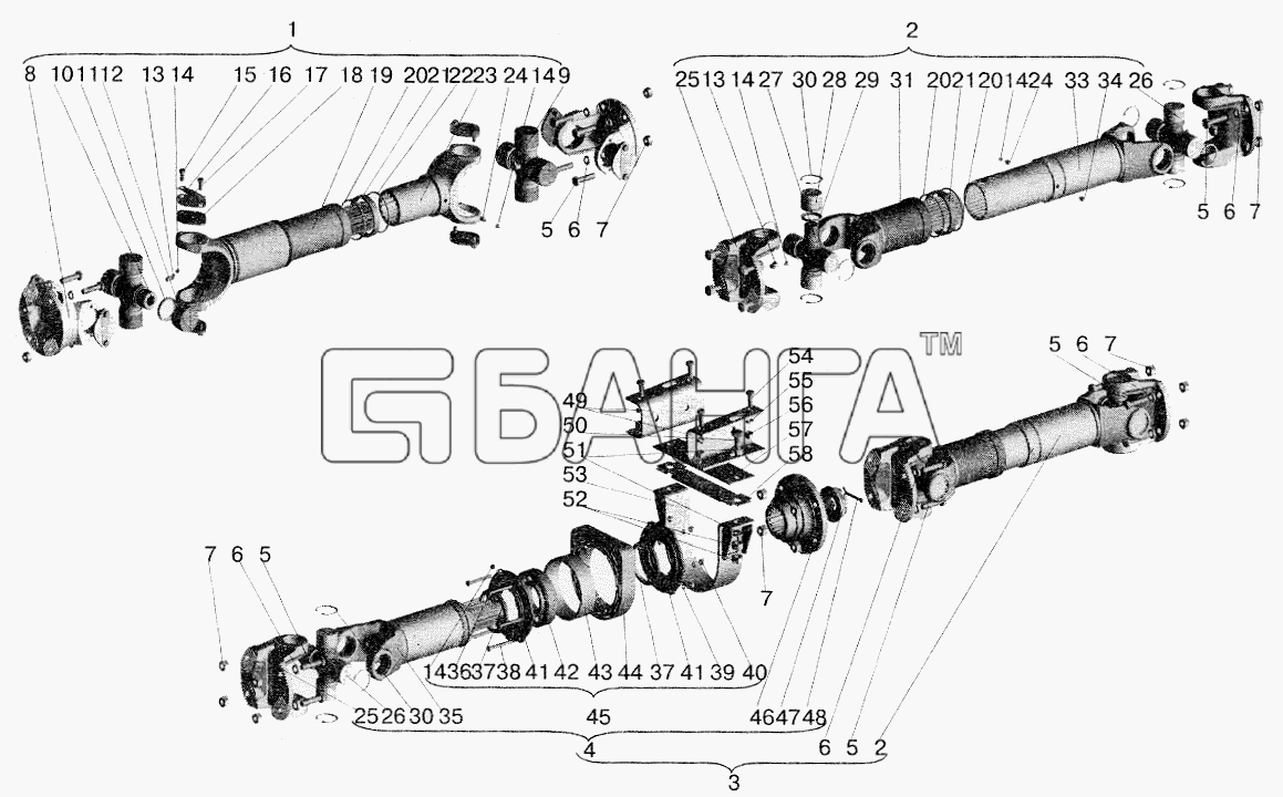 МАЗ МАЗ-6422 Схема Установка карданных валов-64 banga.ua