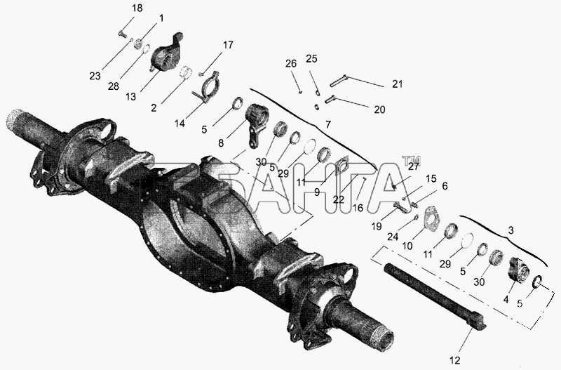 МАЗ МАЗ-643068 Схема Привод тормозного механизма задних колес-126