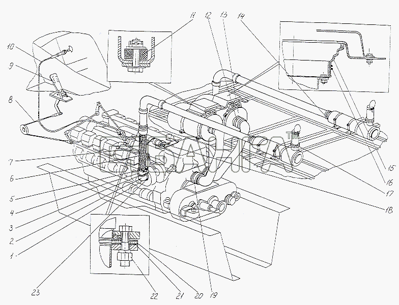 МАЗ МАЗ-74131 Схема Привод управления подачей топлива. Система