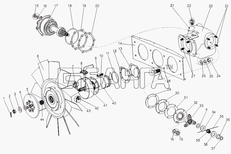 МАЗ МАЗ-74131 Схема Редуктор привода вентилятора 7919-1315311-46