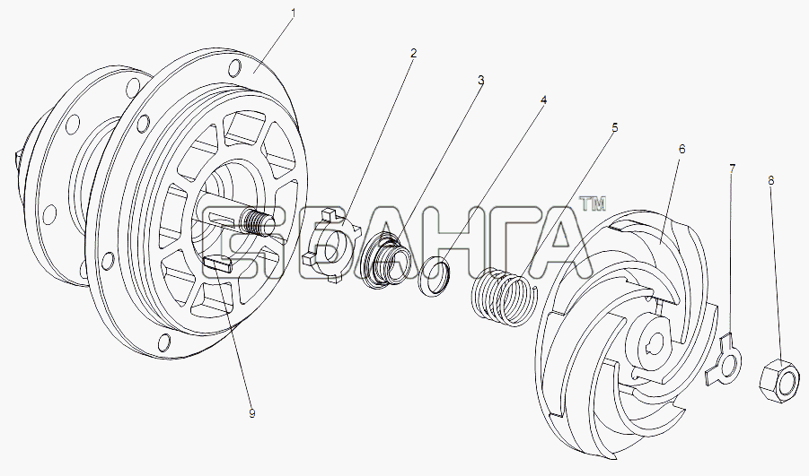 МАЗ МАЗ-74131 Схема Корпус с валом и крыльчаткой 547А-1754020-51
