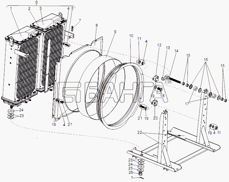 МАЗ МАЗ-74131 Схема Радиатор с балкой-32 banga.ua