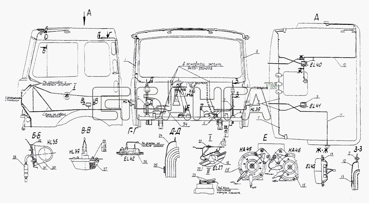 МАЗ МАЗ-74131 Схема Установка электрооборудования на кабине-161