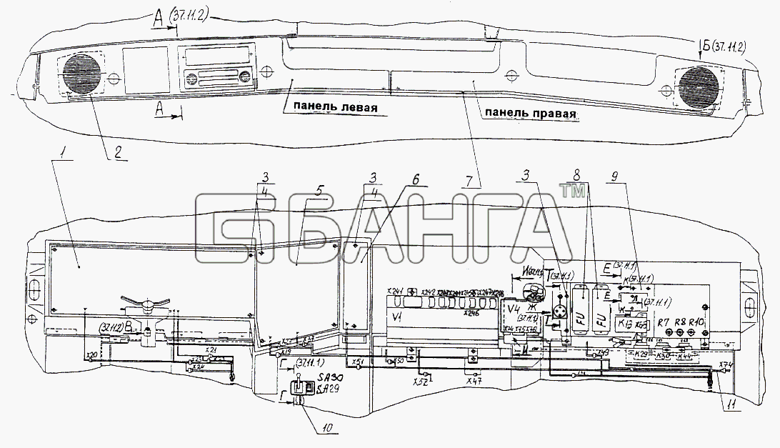 МАЗ МАЗ-74131 Схема Установка электрооборудования в кабине-162